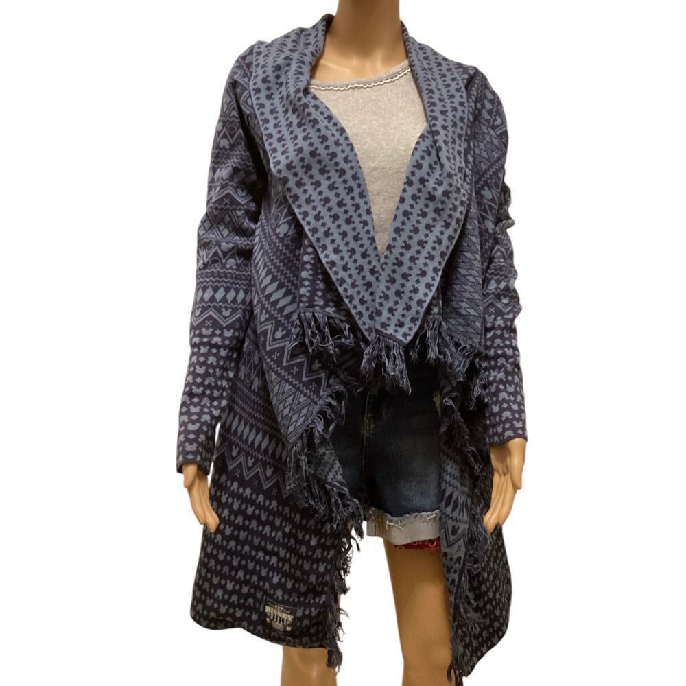 Disney Parks open front fringes cardigan mickey prints M blue